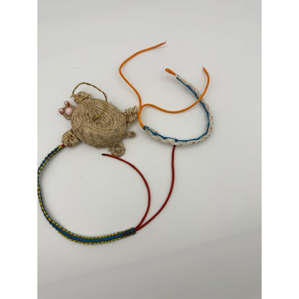 Handmade Woven Straw Turtle Charm Friendship Bracelet Folk Art Amulet